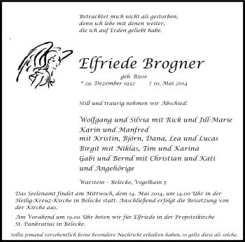 Todesanzeige von Elfriede Brogner von MZV