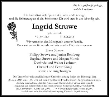 Todesanzeige von Ingrid Struwe von MZV