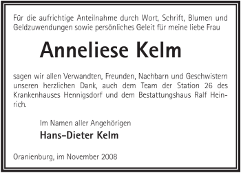 Todesanzeige von Anneliese Kelm von WESTFÄLISCHER ANZEIGER