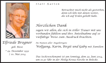 Todesanzeige von Elfriede Brogner von MZV
