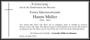 Todesanzeige von Hanns Müller von MZV