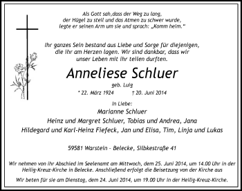 Todesanzeige von Anneliese Schluer von MZV