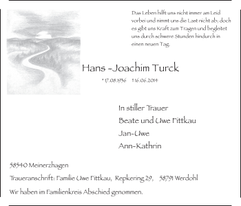Todesanzeige von Hans-Joachim Turck von Westfälischer Anzeiger