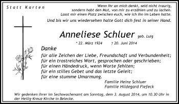 Todesanzeige von Anneliese Schluer von MZV