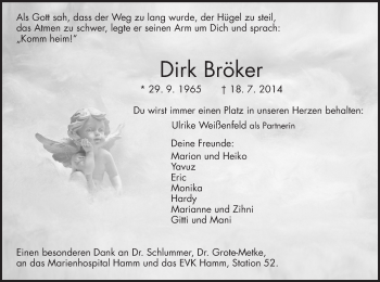 Todesanzeige von Dirk Bröker von MZV