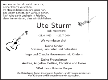 Todesanzeige von Ute Sturm von MZV