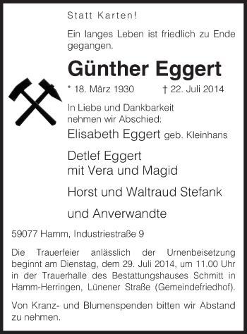 Todesanzeige von Günther Eggert von MZV