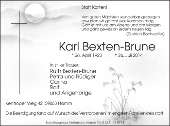 Todesanzeige von Karl Bexten-Brune von MZV