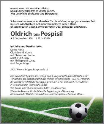 Todesanzeige von Oldrich Pospisil von MZV