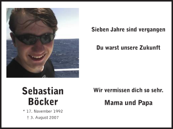 Todesanzeige von Sebastian Böcker von MZV