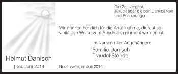 Todesanzeige von Helmut Danisch von MZV