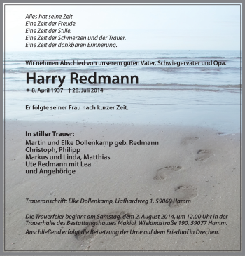 Todesanzeige von Harry Redmann von MZV