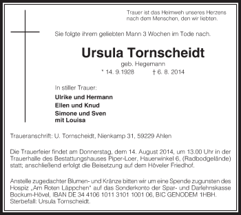 Todesanzeige von Ursula Tornscheidt von MZV