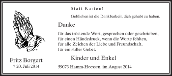Todesanzeige von Fritz Borgert von MZV