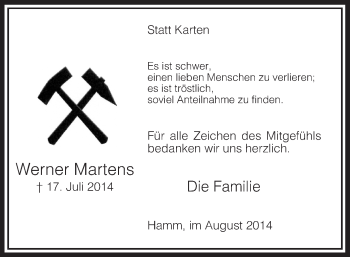 Todesanzeige von Werner Martens von MZV