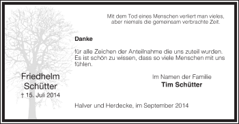 Todesanzeige von Friedhelm Schütter von MZV