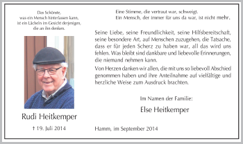 Todesanzeige von Rudi Heitkemper von MZV