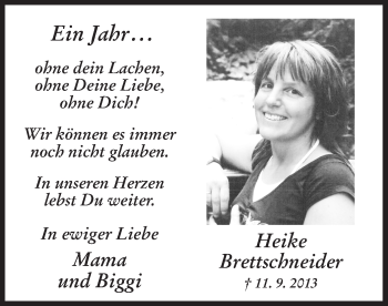 Todesanzeige von Heike Brettschneider von MZV