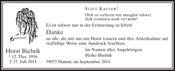 Todesanzeige von Horst Bielnik von MZV
