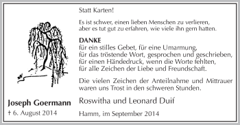 Todesanzeige von Joseph Goermann von MZV