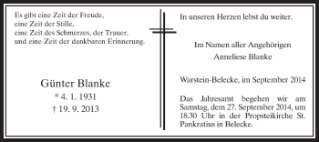 Todesanzeige von Günter Blanke von MZV
