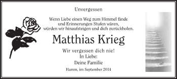 Todesanzeige von Matthias Krieg von MZV