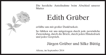 Todesanzeige von Edith Grüber von MZV