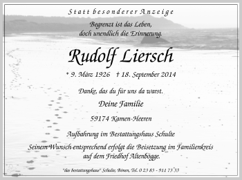 Todesanzeige von Rudolf Liersch von MZV