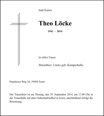 Todesanzeige von Theo Löcke von MZV