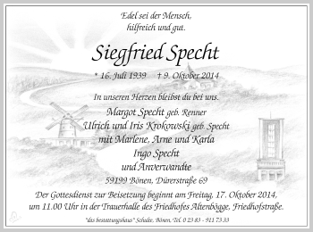 Todesanzeige von Siegfried Specht von MZV