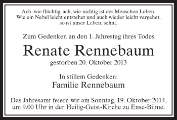 Todesanzeige von Renate Rennebaum von MZV