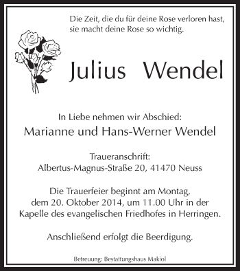Todesanzeige von Julius Wendel von MZV