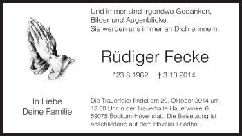 Todesanzeige von Rüdiger Fecke von MZV