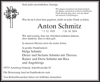 Todesanzeige von Anton Schmitz von MZV