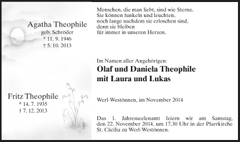 Todesanzeige von Agatha und Fritz Theophile von MZV
