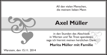 Todesanzeige von Axel Müller von MZV