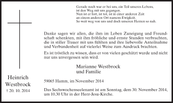 Todesanzeige von Heinrich Westbrock von MZV