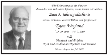 Todesanzeige von Egon Weyland von WESTFÄLISCHER ANZEIGER