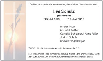 Todesanzeige von Ilse Schulz von MZV