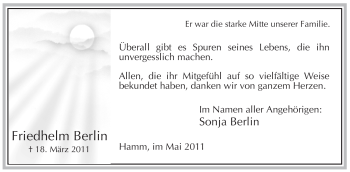 Todesanzeige von Friedhelm Berlin von WESTFÄLISCHER ANZEIGER