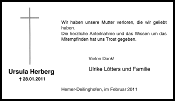 Todesanzeige von Ursula Herberg von WESTFÄLISCHER ANZEIGER