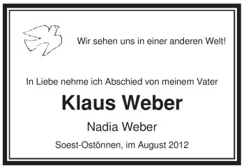 Todesanzeige von Klaus Weber von WESTFÄLISCHER ANZEIGER