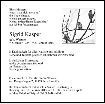 Todesanzeige von Sigrid Kasper von MZV