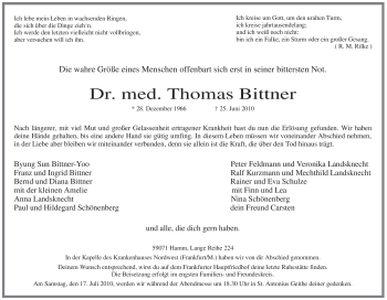 Todesanzeige von Thomas Bittner von WESTFÄLISCHER ANZEIGER