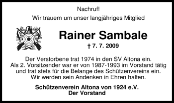 Todesanzeige von Rainer Sambale von WESTFÄLISCHER ANZEIGER