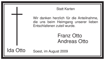 Todesanzeige von Ida Otto von WESTFÄLISCHER ANZEIGER