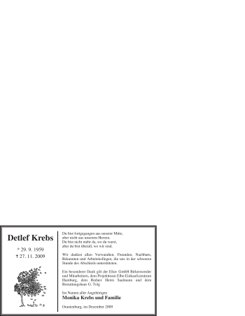 Todesanzeige von Detlef Krebs von WESTFÄLISCHER ANZEIGER
