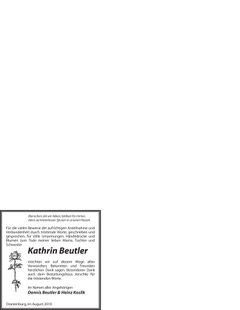 Todesanzeige von Kathrin Beutler von WESTFÄLISCHER ANZEIGER