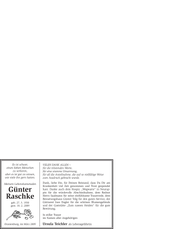 Todesanzeige von Günter Raschke von WESTFÄLISCHER ANZEIGER
