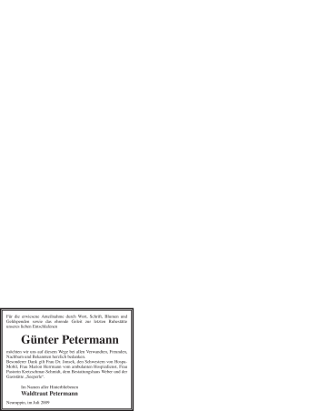 Todesanzeige von Günter Petermann von WESTFÄLISCHER ANZEIGER